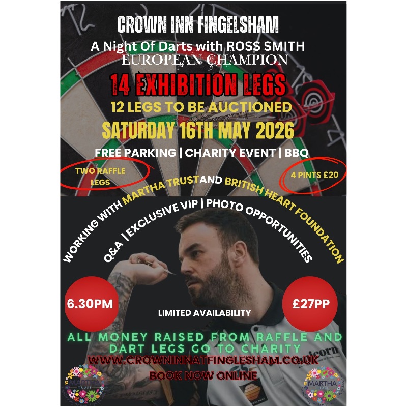 Charity Darts Event with Ross Smith - The Crown Inn at Finglesham