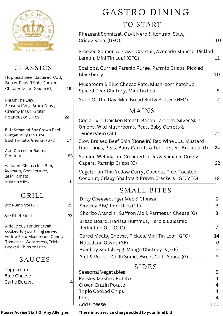 Gastro Dining - Evening Menu