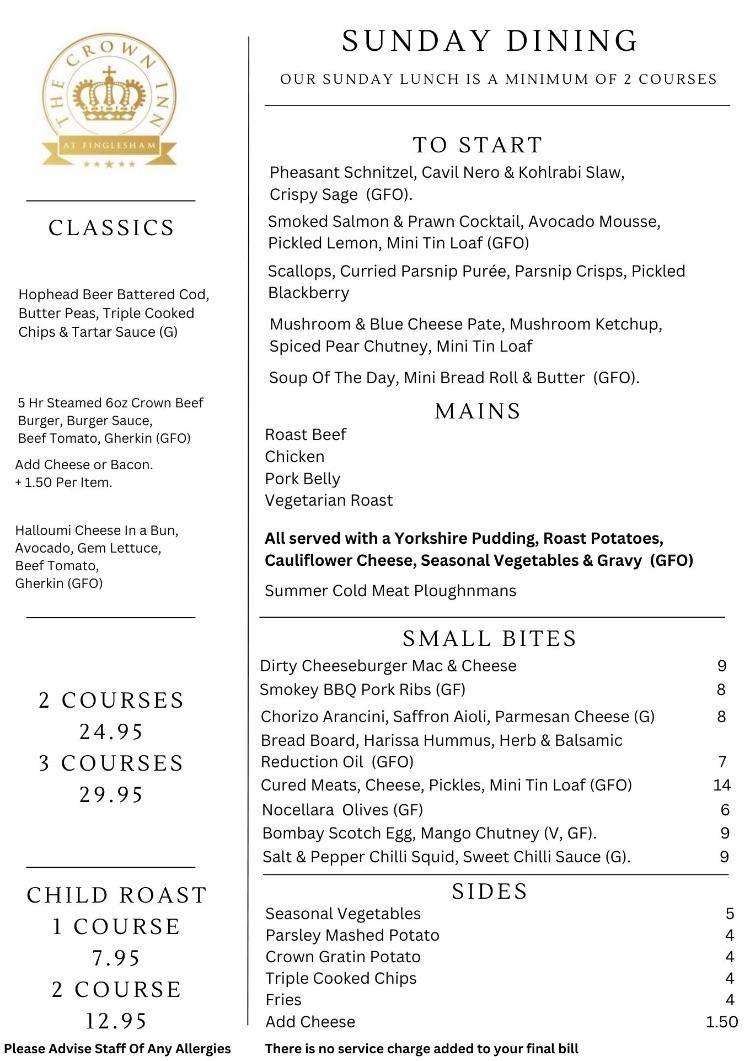 Sunday Dining 12pm till 6pm
